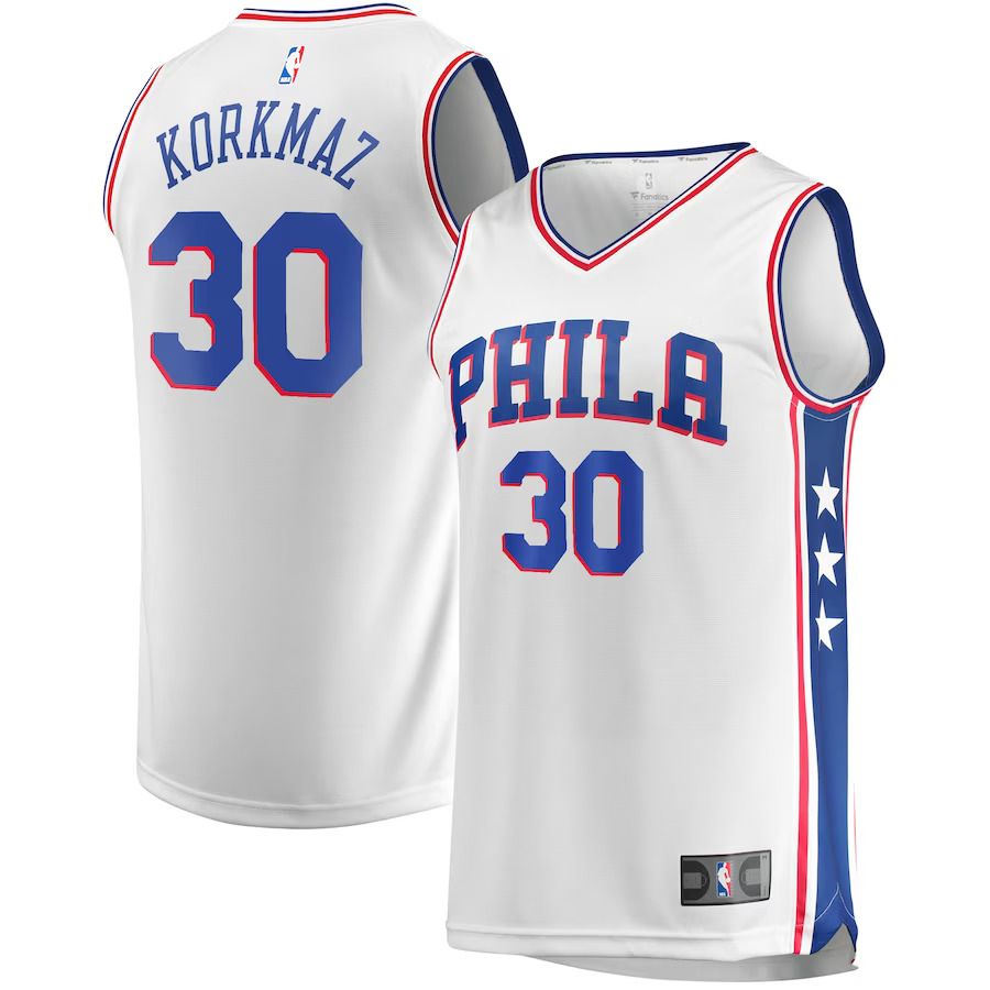 Men Philadelphia 76ers 30 Furkan Korkmaz Fanatics Branded White Fast Break Player NBA Jersey
